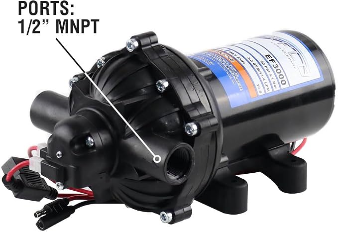 Everflo FBA_EF-3000-BOX EF3000 Diaphragm/Demand Water Transfer Pump 3.0 GPM 12V Volt 60 psi