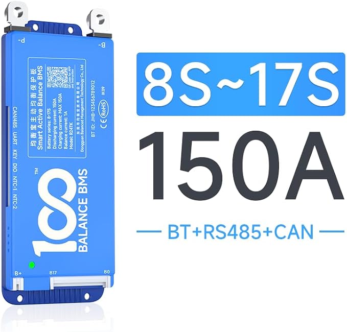 DALY BMS 150A 8S - 24S Built in Bluetooth 1A Active Cell Balancing RS485 CAN for 24V - 72V LiFePO4/Li - ion/LTO Battery Packs Perfect for Golf Cart, Home Energy System, E - Bike