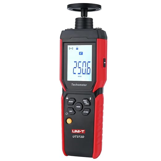 UNI-T UT372D Digital Tachometer,Contact & Non-Contact RPM Meter 1-99,999 RPMAccuracy,with Backlight, Data Hold, and Max/Min/Bluetooth Transmission Data Storage