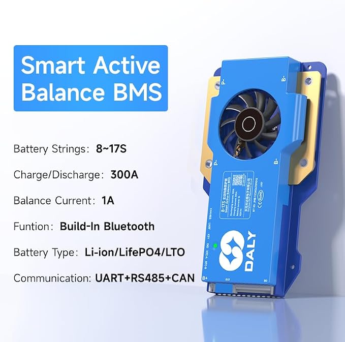 DALY Smart Active Balance BMS 300A 24V-60V 8S-17S Built-in Bluetooth with RS485 CAN PCB Battery Protection Board for Li-ion LifePO4 LTO Battery Pack