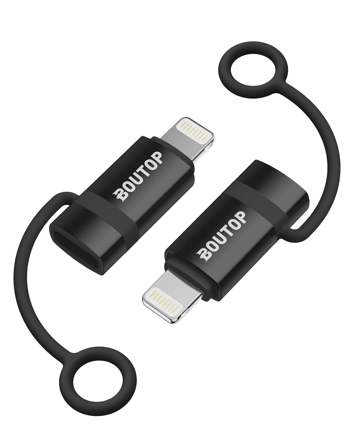 [MFi Certified] 36W USB C to Lightning Cable Adapter, Support Data Sync/PD Fast Charging Compatible with iPhone iPad AirPods, with Anti-Lost Holder - Black 2 Pack