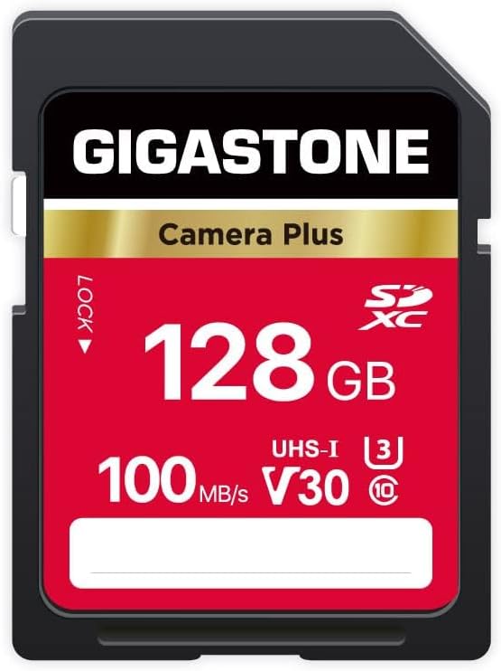 GIGASTONE 128GB SD Card, Camera Plus, UHS-I V30 U3 SDXC Memory Card High Speed UHD Video Compatible with Digital Camera, with 1 Mini case