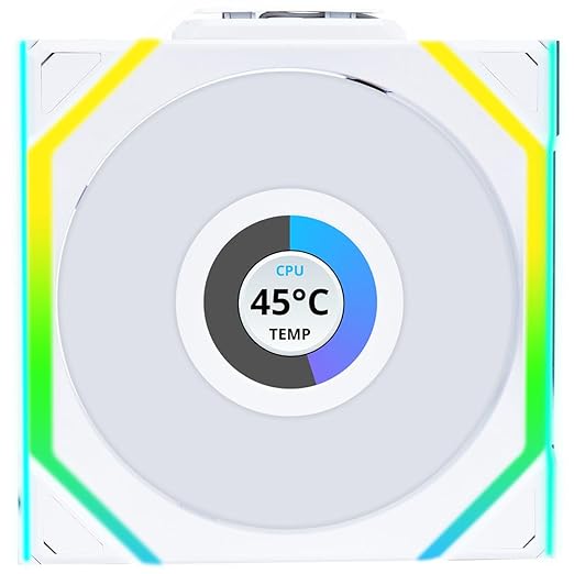 Lian Li UNI Fan SL LCD Wireless (Reverse Blade) 120mm ARGB Fan - Single Pack - 1.6" LCD - 2.4 GHz Wireless Signal for RGB & Control - Controller NOT Included & Required - White(12RSLLCD1W1W)