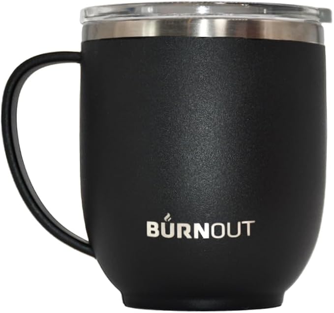 BURNOUT Temperature Regulating Home & Office Mug, 12 oz Black - Drink NOW & Heat-Zorb Tech