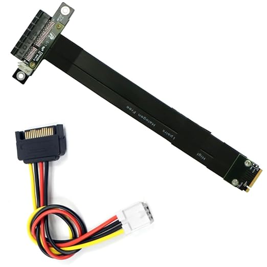 10Gtek M.2 NVMe (M Key) to PCIe 3.0 x4 Extension Cable with a 4Pin to SATA Power Cable, 180 Degree Riser Adapter, Straight Connectors, Desktop GPU & SSD Mounting Solution, 20cm/0.66ft