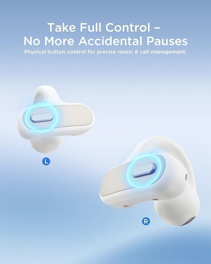 TALIX Open Ear Clip-On Earbuds X8 with AI ENC & Powerful Bass, Wireless Bluetooth 6.0, IPX4 Sweatproof Fitness Headphones, Physical Buttons, 5g Lightweight Ear Buds with Multi-Device Switching, White