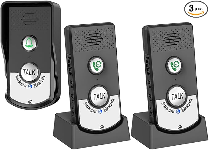 2 Way Wireless Doorbell Intercom Indoor Outdoor, 3280ft Long Range Door Intercoms System for Home with Waterproof Cover Rechargeable Battery 38 Ringtones 3 Adjustable Volume （3 Pack）