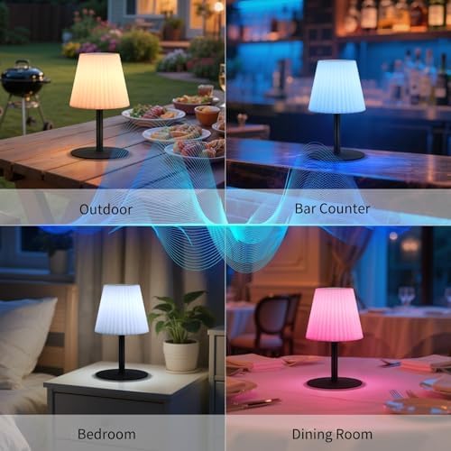 Shower Lamp with Speaker IP44 Waterproof, Rechargeable Cordless Table Lamp RGB Color with Remote, LED Battery Operated Lights for Inside/Outdoor Bathroom Night Light Patio