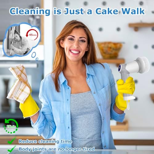 DAESUNG E881 Electric Spin Scrubber(Classic White)+ 9 Replaceable Brush Heads
