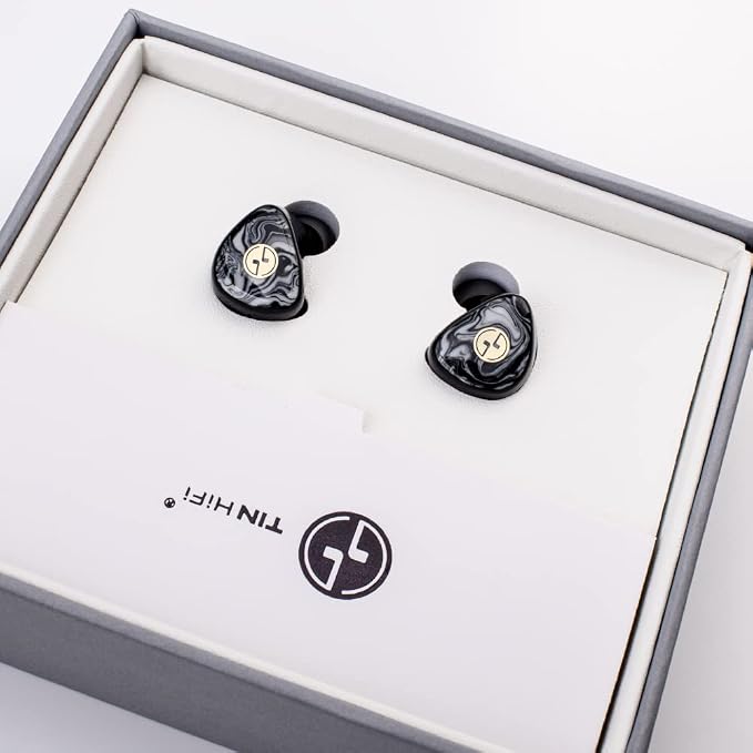 TINHIFI T3 Plus 10mm LCP Dynamic Driver IEM, HiFi Wired Earbuds with Balanced Sound & Deep Bass, 3D Printed Marble Texture Shell, Detachable 2Pin Silver-Plated Cable for Musician Audiophile