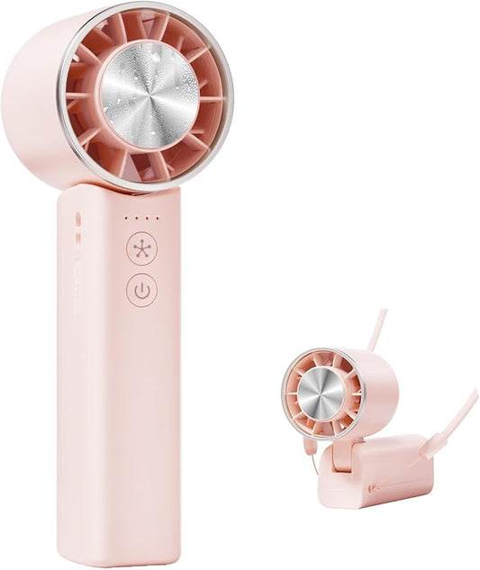 Hand Held Fan - 4 Speeds Adjustable 4800mAh,Foldable,Lightweight Neck-Worn Design,Beach Vacation Essentials,Portable Fan for Travel,Cooling for Camping Outdoor and Indoor - Pink