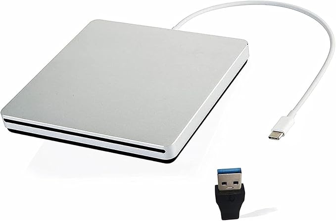 External USB-C SuperDrive DVD CD Drive Portable DVD CD Reader/Burner for Apple-MacBook Air/Pro/iMac/Mini/MacBook Pro/ASUS/DELL/Laptop with USB-C Port Plug and Play (Silver)