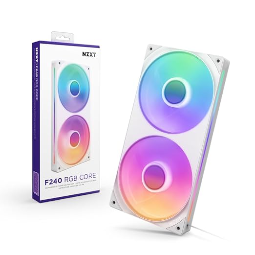 NZXT F240 RGB Core - 240mm Single-Frame Fan Unit with 2 x 120mm RGB Fans - Speed & Lighting Control - High Static Pressure & Airflow - Fluid Dynamic Bearings - 8 aRGB LEDs Per Fan - White