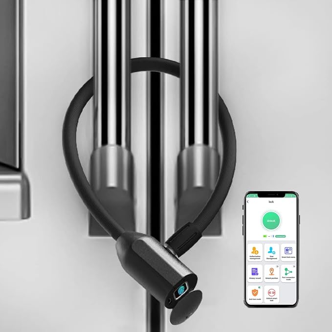 Cable Lock Refrigerator Lock eLinkSmart French Door Fridge Lock - Waterproof 40cm 15.7 inch Fingerprint Bluetooth App Keyless Cable Lock for Cabinets Freezer Baby Safe