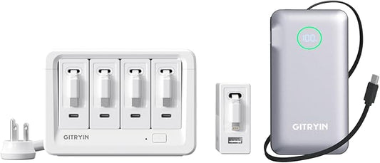 Gitryin 10000mAh Portable Charger with Built in 25.6in Retractable Cable and 12-in-1 Desktop Charging Station with 4 Retractable Type-C Chargers and 1 Lightning Charger with 1 USB A Port