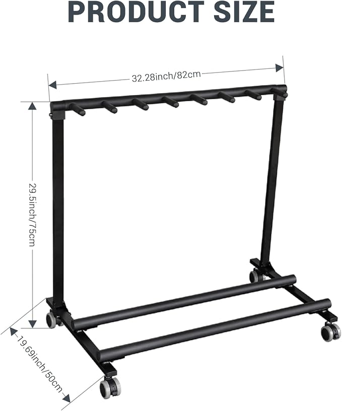 GarveeHome 7 Guitar Stand Rack with Wheels, Folding Design 7 Holder Multi Guitar Rack Guitar Rolling Stand Multiple Instrument Stage Studio Display Rack Movable for Acoustic Electric Guitar Bass