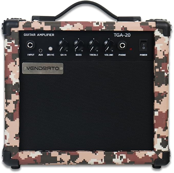 Electric Guitar Amp Pixel Mosaic Color 20W 6.5Inch Speaker Portable Size Input Jack Aux Drive Gain Bass Treble Volume Headphone Multi Function Suitable for Beginner Starter Practice in Home Outdoor