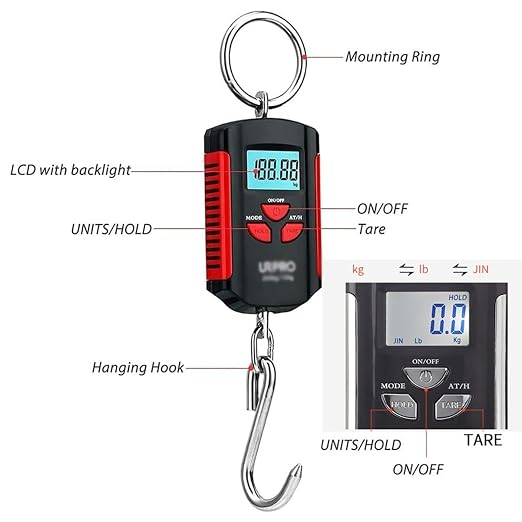 Digital Luggage Scales, 200kg/100g Mini Crane Scale Portable Heavy Duty Crane Scale LCD Display with Backlight Industrial Digital Scales (Color : Red, Size : 200Kg/100g)(Silver)