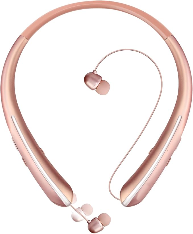 Gardway Neckband Bluetooth Headphones, Bluetooth 5.4 Wireless Headphone with Retractable Earbud,16Hrs Playtime, IPX5 Sweatproof, Around The Neck Headphones Stereo Headset (Rosegold 2026)