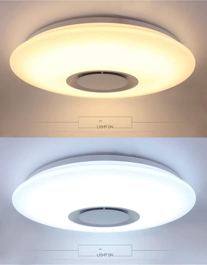 Upgrade 15 inch Dimmable LED Music Ceiling Light with Bluetooth Speaker 24W, Bluetooth Control via Smart Phone APP, Flush Mount Ceiling Light Family Bedroom (Remote Includes)