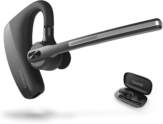 Conambo Bluetooth Headset with Dual Mic Noise Canceling & Mute Button Wireless Earpiece 16 Hrs Talking for Home Office Trucker – Compatible with iPhone Android Phone (K18)