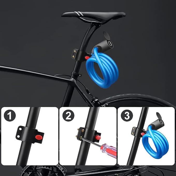 Bike Lock Keyless Combination Cable Lock eLinkSmart: Blue Waterproof Cable Lock 150cm Long Steel for Bicycle Scooter Motorcycle Door Fence Gate - Fingerprint Unlock via Phone App iOS Watch