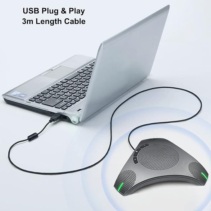 Conference Speaker and Microphone, 360° Omnidirectional USB Speakerphone Microphone with USB Hub, Noise Reduction/Echo Cancellation Computer Microphone for 8-10 People Business Conference, Home Office