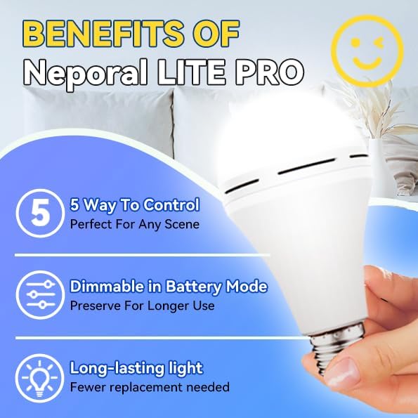 Neporal Emergency-Rechargeable-Light-Bulb, Stay Lights Up When Power Failure,15W 80W Equivalent LED Light Bulbs for Home, Camping, Tent (Daylight, 4 Pack 2600mAh)