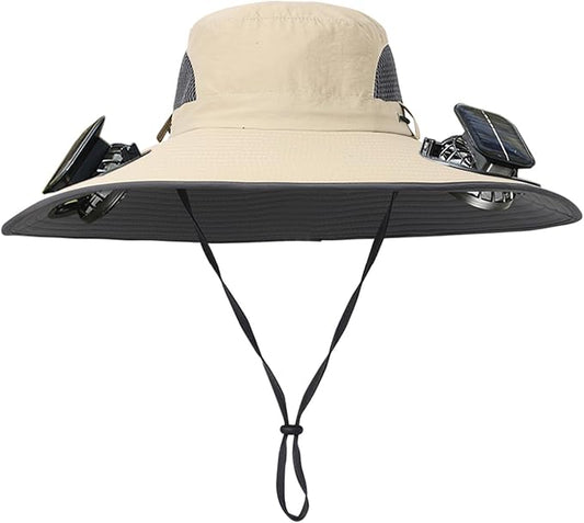 Men Women Wide Brim Sun Hats with 2 Solar Fan Waterproof Breathable Bucket Hat Outdoor Fishing Hat for Hiking Camping