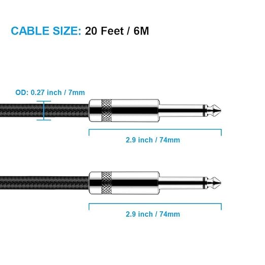 New Bee Guitar Cable 20 ft Electric Instrument Cable Bass AMP Cord 1/4 Straight to Straight for Electric Guitar, Bass Guitar, Electric Mandolin, Pro Audio (Straight Angle)