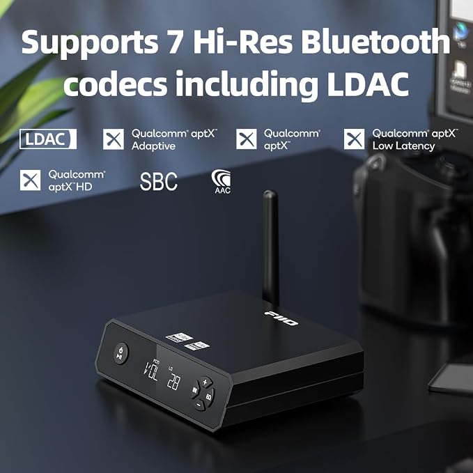 FiiO BR13 HiFi Bluetooth 5.1 Music Receiver Long Range Bluetooth Adapter with USB DAC, LDAC/aptX Low Latency, OLED Display & RCA Optical Coaxial Output for Home Stereo,PC/TV