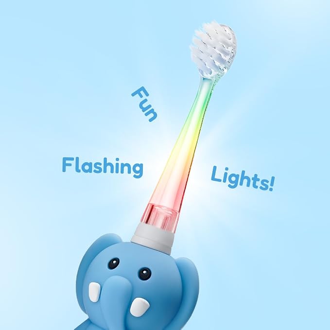 brush-baby WildOnes Kids Electric Rechargeable Toothbrush Elephant, 1 Handle, 3 Brush Heads, USB Charging Cable, for Ages 0-10 (Elephant)