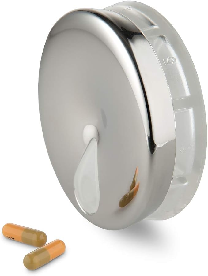 Alessi BM08 YoYo - Pill Box in 18/10 Stainless Steel and thermoplastic Resin.