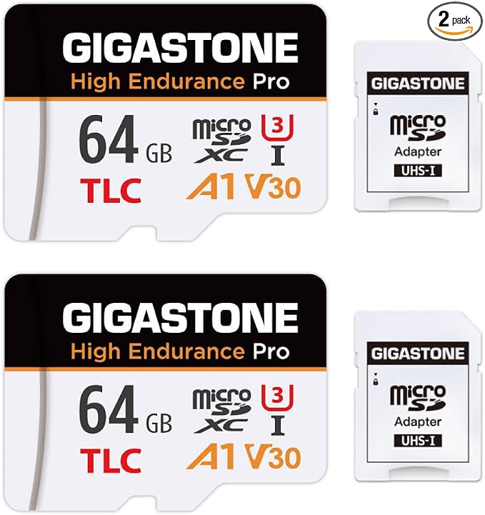 【5 Yrs Free Data Recovery】【Dash Cam】 GIGASTONE 64GB Micro SD Card 2-Pack, TLC High Endurance Pro, Speed Up to 95MB/s, Compatible with REDTIGER Rove VIOFO VANTRUE PRUVEEO, MicroSDXC UHS-I A1 V30 U3