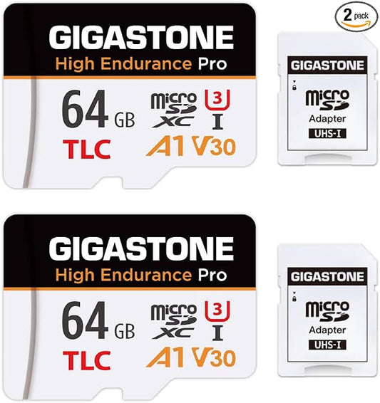 【5 Yrs Free Data Recovery】【Dash Cam】 GIGASTONE 64GB Micro SD Card 2-Pack, TLC High Endurance Pro, Speed Up to 95MB/s, Compatible with REDTIGER Rove VIOFO VANTRUE PRUVEEO, MicroSDXC UHS-I A1 V30 U3