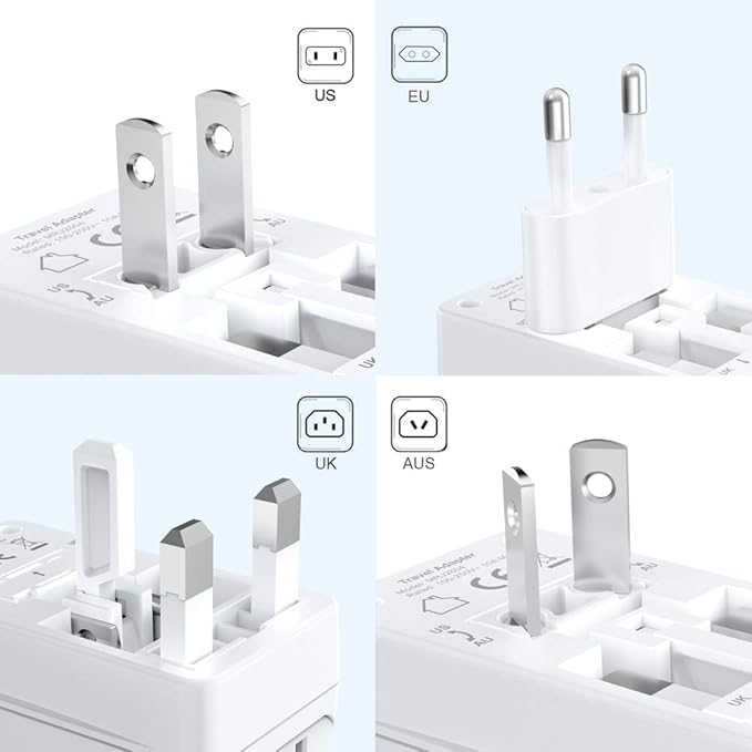 ISELECTOR Voltage Converter 220V to 110V, Travel Converter US to Europe with 4 USB Ports, 3 AC Sockets 4-in-1 Adapter Suitable for UK/AU/US/EU