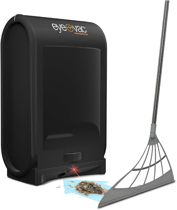 EyeVac Pro & Squeegee Broom Bundle - Touchless Vacuum Automatic Dustpan - Squeegee Multisurface Sweeping - Great for Salon Pet Hair Dirt, Corded Canister Vacuum, Bagless, 1400 Watt (Black w/Broom)