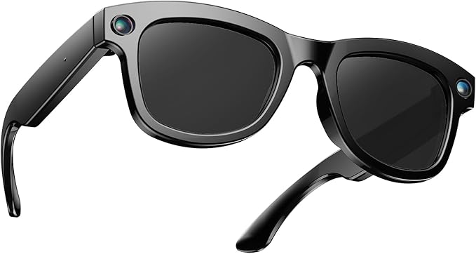 QxzPower 1080P HD AI Smart Camera Glasses, 8MP Camera Bluetooth 5.4 Recording Glasses, Dual Mic ENC Noise Reduction, Blue Light Filtering Lenses, Video Glasses with Men and Women, M01Pro Black
