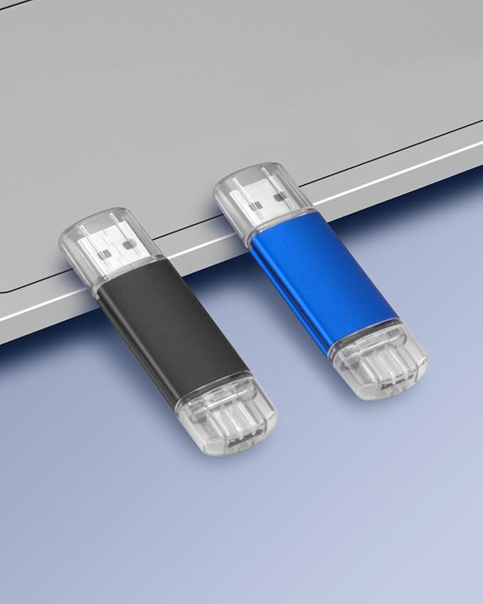AreTop 4GB USB C Thumb Drive USB 2.0 Dual Flash Drive 2-in-1 Portable Type-C Memory Stick Compatible with iPhone 16/15, Android Smartphone, Computers, MacBook, Tablets, PC, 2 Pack, (Black & Blue)