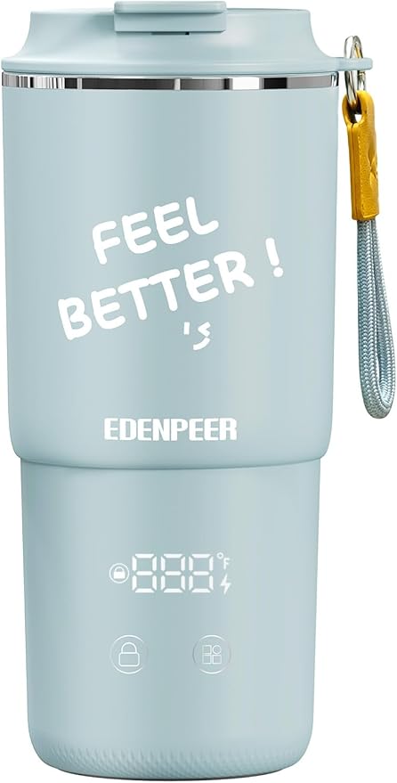 Self Heating Coffee Mug – 14oz Portable Heated Coffee Mug, 120W Fast Heating, 120°F-150°F Temp Control, 8H Heat Retention, Leak-Proof Lid, for Car, Home, Office，Gifts for Women&Men