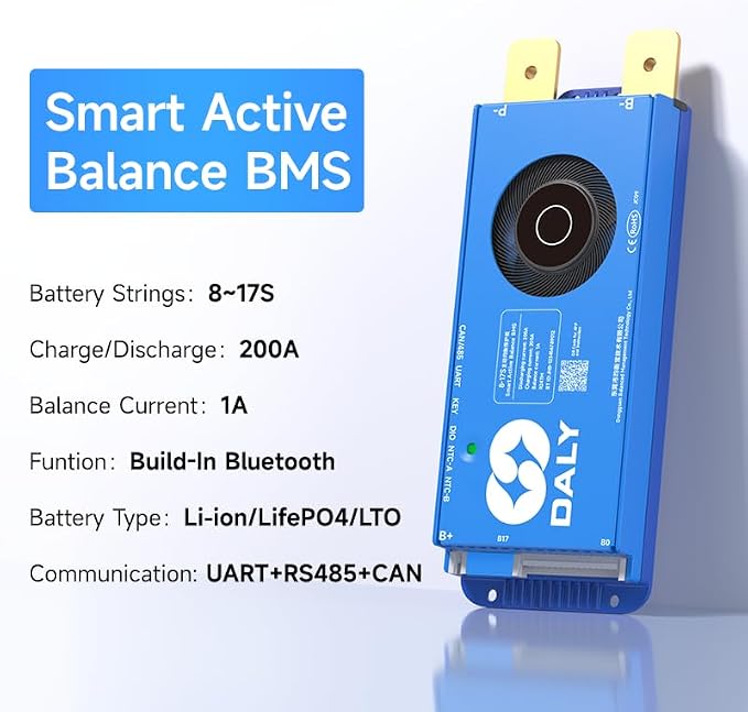 DALY Smart Active Balance BMS 200A 24V-60V 8S-17S Built-in Bluetooth with RS485 CAN PCB Battery Protection Board for Li-ion LifePO4 LTO Battery Pack