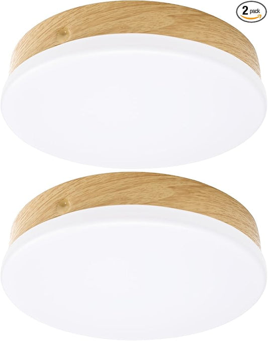 2-Pack Dimmable LED Flush Mount Ceiling Light Fixture 16W, Modern Round Small Ceiling Light Wood Pattern, 6.1” Minimalist Ceiling Lamp for Stair Hallway 5000K 30000h Lifespan
