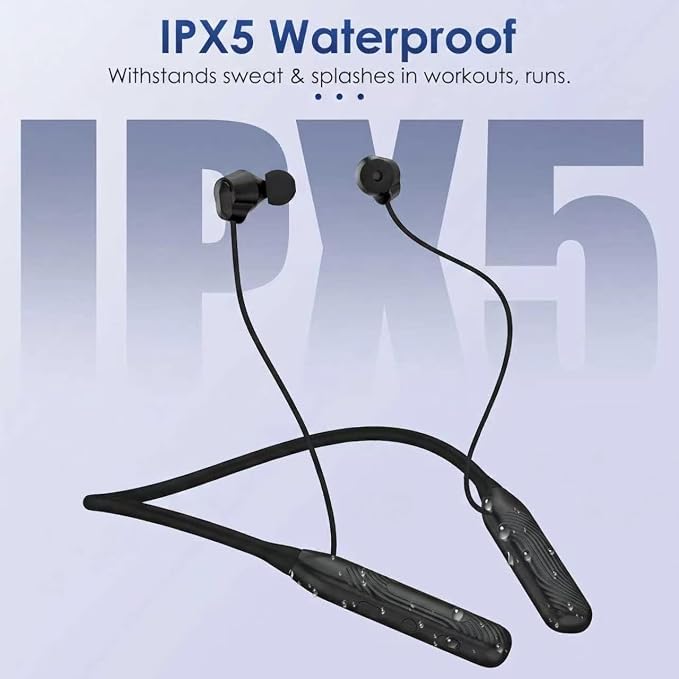 （1-Year Quality Support)Around the Neckband Bluetooth Headphones, 1000H Extra Long Battery Life with Magnetic Earphones,Wireless Earbuds with Mic,Waterproof In-Ear Headset for Sports/Gym (Black)
