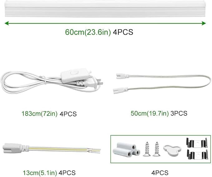 LightingWill LED T5 Integrated Fixture 4FT, Natural White 4000K, 20W, Linkable LED Shop Light, Ceiling Light and Under Cabinet Light, Corded Electric with Built-in ON/Off Switch, 4 Pack