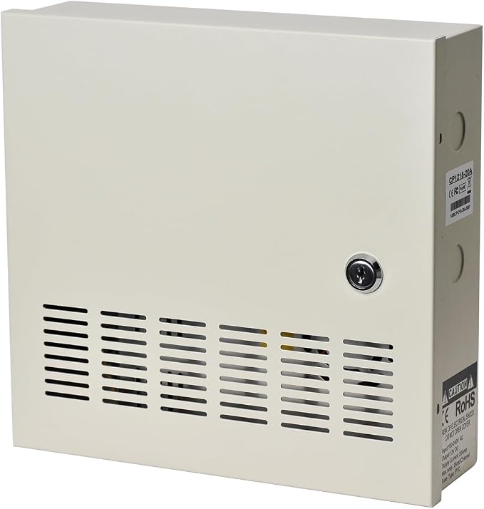 EVERSECU 18 Channel DC12V 30 Amp Reset Fuse CCTV DC Distributed Power Box with AC Plug and Lock for Security Cameras, DVRs, CCTV Power Supply