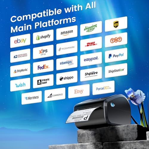 D450BT Bluetooth Shipping Label Printer&Transparent Label Holder, Thermal Label Printer for Shipping Packages, Sticker Roll Holder Compatible with Android, iPhone, Windows, macOS, TikTok, UPS