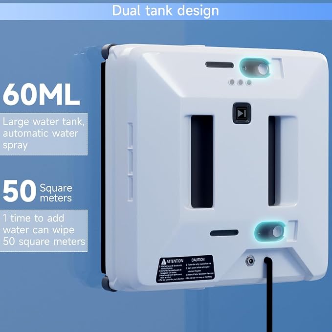Automatic Window Cleaning Robot - 3000Pa Suction, 2 Spray Nozzles, 60ml Tank, Edge/Obstacle Detection, Anti-Fall, Remote Control, 3 Smart Cleaning Modes for High Windows Mirror Glass Door