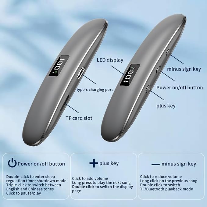Micool Bone Conduction Sleep Speaker - 15H Battery, Bluetooth 5.3 & TF Card Mode | Under-Pillow Design for Private Music & Soothing Sleep (Silver-Gray)