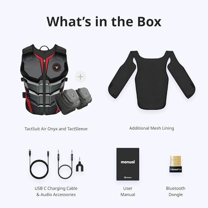 bHaptics Starter Bundle Onyx- TactSuit Air Onyx, TactSuit Sleeve Bundle for the Complete immersive VR, PC, Flatscreen, Sim Racing Experience.