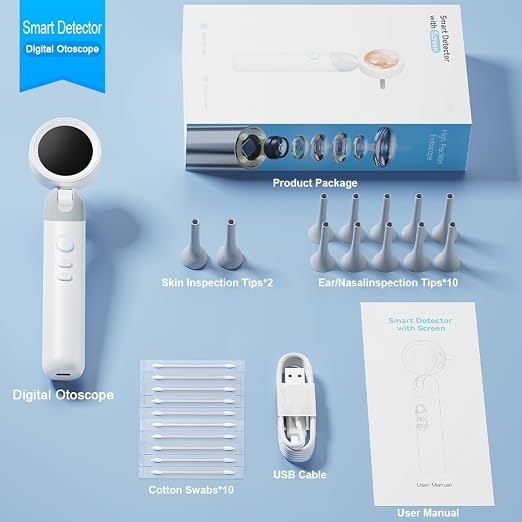 Otoscope Ear Camera with Light, 1.4” Screen 1080P HD Ear Scope, 12 Silicone Specula Tips, Photo & Video Recording, Type-C Rechargeable, Ear Otoscope Camera for Adult Kid and Pet
